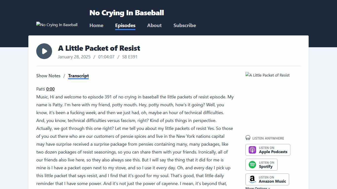 No Crying In Baseball | Transcript: A Little Packet of Resist